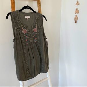 Cross Stitch Floral Embroidered Tank Top